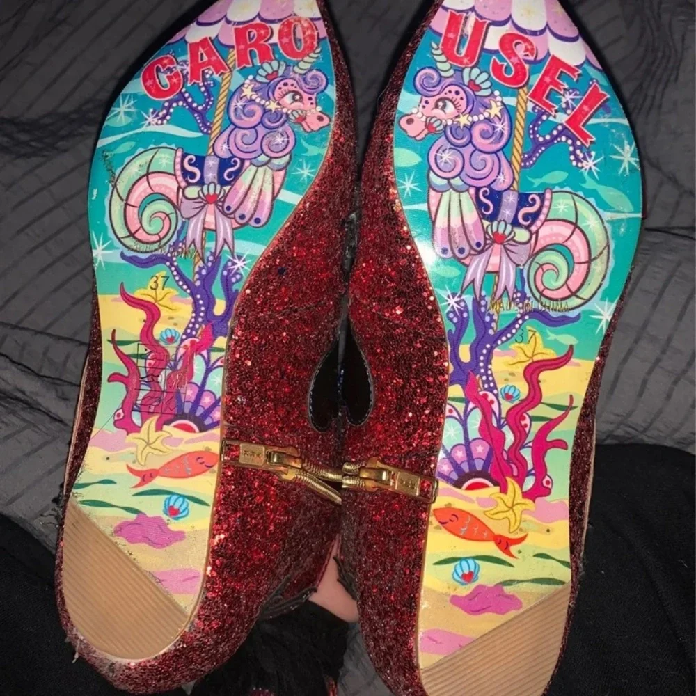 Women's Red Glitter Star & Cloud Ankle Boots With Original Box - Picture 2 of 16